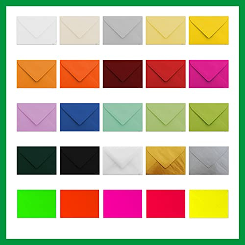 25 Stück 5,2 x 7,0 cm Mini Briefumschläge Verschiedenen Farben Miniatur Kuverts, nassklebend für Blumen-Grüße, Grußkarten, Weihnachten Anhänger & Geld-Geschenke,