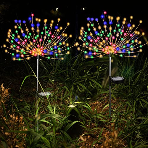 XRR Solarlampen für Außen, 120led Solar Feuerwerk Licht Solarbetriebenes dekoratives Pfahl Landschaftslicht DIY Blumen Kupferdraht Lampe für Gehweg Weg Hinterhof Partys(Mehrfarbig)