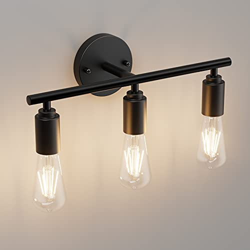 Klighten Vintage Schwarz Spiegellampe für Das Bad, Industrial Stil E27 Bad Spiegelleuchte 3 Flamming, Retro Metall Eisen Badezimmer Wandlampe, 40CM Badlampe Wand, Leuchtmittel nicht Inklusive