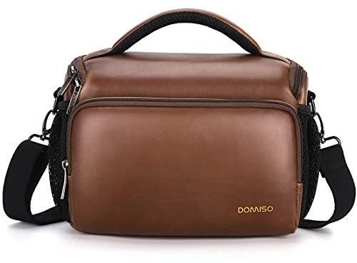 DOMISO Sacoche pour Appareil Photo Reflex DSLR Appareil Photo Sac Bandoulière Sac à Main Housses, Marron foncé