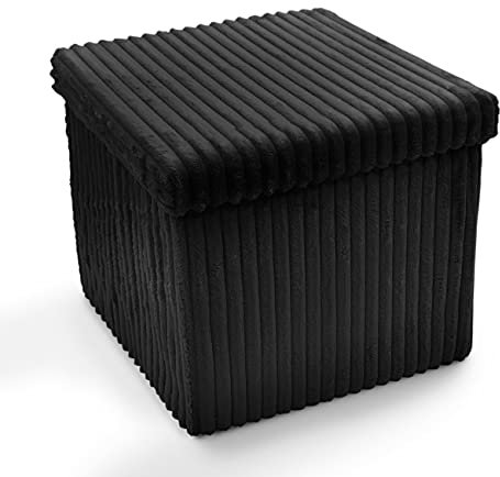 Large Ottoman Foldaway Storage Blanket Toy Box Bench Corduroy Pouffe Footstool Ottoman (Black, 38cm x 38cm)