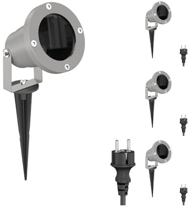 ledscom.de 4 Stück Gartenstrahler DUK mit Erdspieß für außen, IP65, Stecker, grau, 1 x GU10 max. 15W