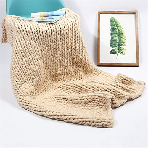 RAILONCH Grobe Strickdecke Sofa Decke, Gestrickte Wolle Kuscheldecke, Handgewebt Grobstrick Wolldecke Tagesdecke Überwurf Decke Schlafzimmer Zuhause Dekor (Beige,50 x 50 cm)