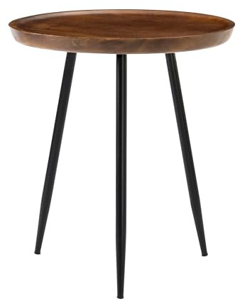 MH London Side Table - Dilan Tri Pin Small Table. Exclusively Designed Hand-Crafted Small Nightstand. Solid Wood Round End Table. Modern Walnut Bedside Table for Bedrooms, Living Room and Home Office