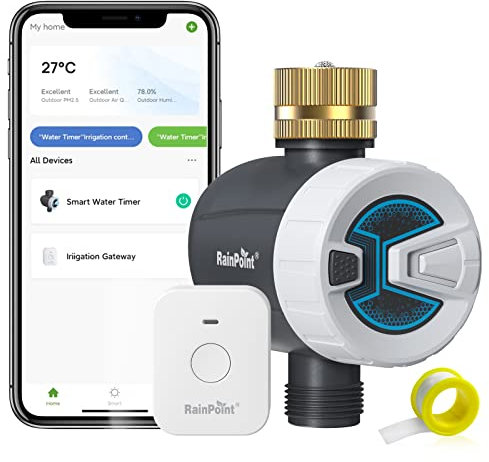 RAINPOINT WiFi Water Timer, Brass Inlet Smart Hose Faucet Timer, Automatic Irrigation System Controller for Yard Watering, APP Control via 2.4Ghz WiFi and Bluetooth (V2, 2025 Release)