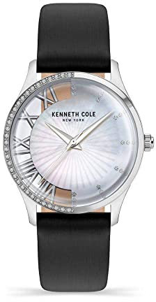 Kenneth Cole Damenuhr, Lederarmband, Schwarz, Weiß, Modern