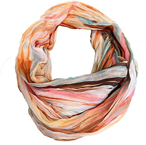 J26 Streifen Seide Glitzer Gold Fäden Sommer Frühling Loop Verlauf Regenbogen Rainbow Silk Uni Rundschal Schlauchschal Stola Schal leicht (Orange)