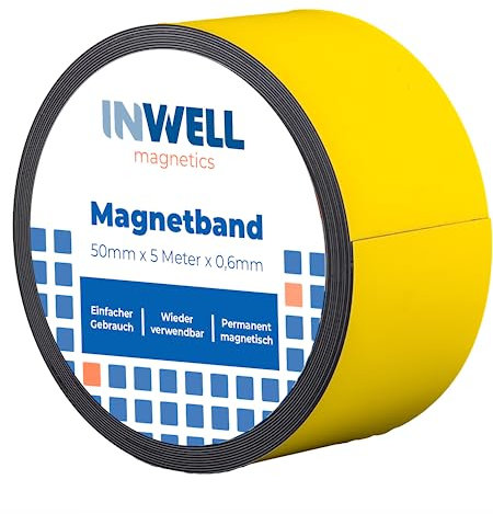 Inwell - Magnetband 50 mm in Farbe Gelb auf Rol | 5 meter | NICHT Selbstklebend | Stark magnetisch | Magnetstreifen