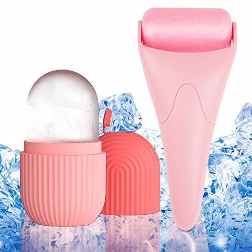 Occzin Ice Roller Gesicht, Gesichtsmassagegerät Skincare Tools Sets zur Linderung von Schwellungen, MigräNe und Leichten Verletzungen, Eisroller Gesicht für Gesichtsmassage, Damen-Geschenke, Rosa