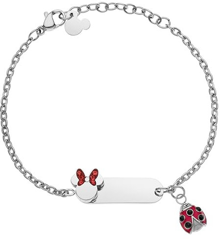 Disney Armband Lucky Minnie Edelstahlkollektion, Rot Marienkäfer und Zirkonia für Mädchen und Kinder, 18cm