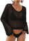 Bsubseach Damen Crochet Crop Top Strand Badeanzug Cover Up Langarm Hollow Out Badeanzug Cover Ups Sommer Outfits Schwarz