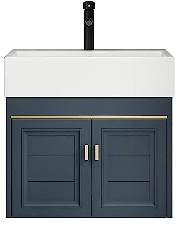 Meuble Lave Main d'angle Lavabo Mural en Céramique avec Robinet et Tuyau de Vidange Lave Main Gain de Place Meubles de Toilette Armoire de Rangement pour Petit Espace Maison Intérieur ( Size : 59.5x32
