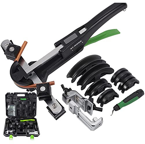 HYQNG Rohrbieger, 6–22 mm Ratsche, Kupferrohrbieger mit Rohrschneider und Entgratungsreibahle, Rohrbiegewerkzeug mit 7 Matrizen, HVAC 90°-Biegung für weiche Kupfer-/Messingrohre