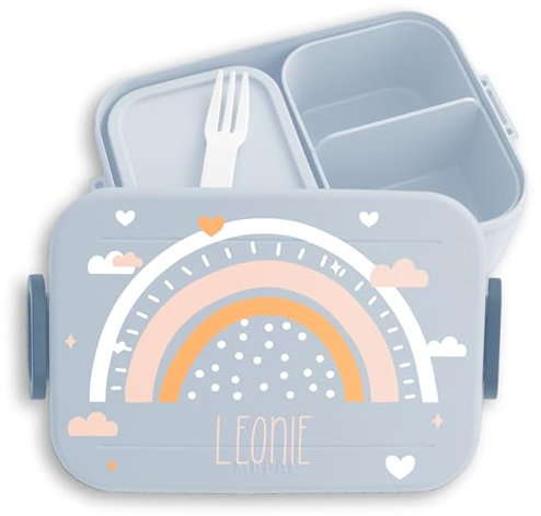 Kinder Bento Box Midi für Mepal Bentobox - Lunchbox Boho Regenbogen Brotbox Rainbow Vesperbox I - 900 ml - Hellblau - personalisierte brotdose brotboxen kindergarten schulkind mädchen pastel