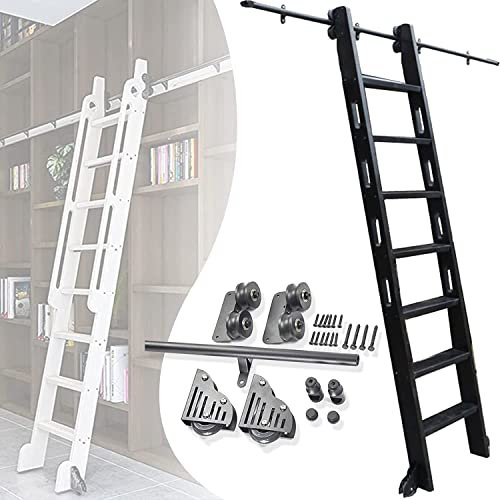 SHENJIA Kit di binari per Scala Scorrevole, Installazione Facile, Hardware Personalizzabile della Scala rotolante Libreria Mobile Ladder Door Hardware (Senza Scala)