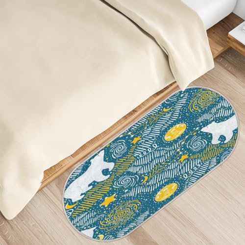 Eisbär-Stern, oval, weich, flauschig, Teppich für Schlafzimmer, 50,8 x 119,8 cm, Plüsch, zotteliger Bettvorleger, rutschfest, saugfähig, waschbar, Bodenmatte für Kinderzimmer, Wohnzimmer,