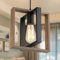 HMAKGG Suspension Luminaire Bois, Lustre Industriel Noir E27, Lustre Cuisine en Metal Réglable en Hauteur pour Salle à Manger Restaurant Bar