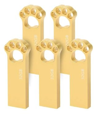 USB Stick 32GB Speicherstick 32 GB USB 2.0 Flash Drive Wasserfest Pen Drive 32GB Niedlicher Cartoon Katzenpfote Memory Stick für PC, Laptop, Computer, Tablet, Car Geräte Externer (Gold * 5 Pack)