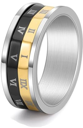 Aotiwe Eheringe Damen, Damen Ring Römische Ziffern Drehbar Dreifarbig aus Edelstahl Größe 57 (18.1)