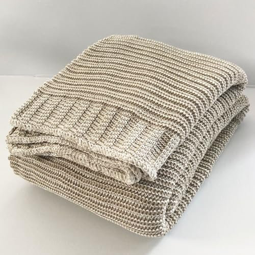 Lanovenanube Mehrzweckdecke für Sofa und Bett, Moos, kariert, 100 % recycelte Baumwolle, 130 x 160 cm, Taupe
