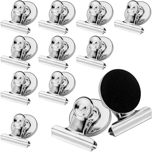 Poppstar 12x Magnetische Klammer (Magnet Clips, mit einer länglichen Klemme 30mm), vernickelt, silbern