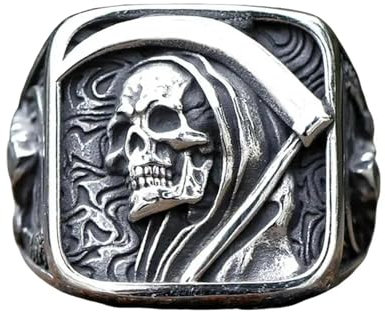 LAYCHEN Herrenringe Für Männer, Todessichel, Dominanter Totenkopf-ring, Herren-hip-hop-punk-party-schmuck, Geschenk, Vintage