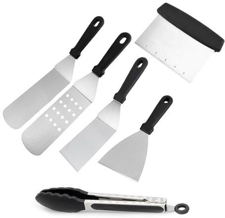 Xafrstyu 6 Stücke Grillspachtel Edelstahl, Edelstahl Burger-Set, Spachtel und Wender für Gasgrill, Feuerplatte, Teppanyaki und Outdoor-Küche, BBQ zubehör für perfekte Smash Burger