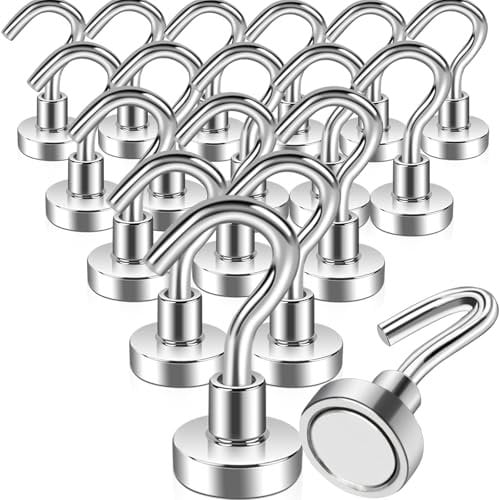 Keukenket 18 ganchos magnéticos extrafuertes, 15 kg, 20 mm, imanes de neodimio con gancho, ganchos magnéticos, sin perforación, ganchos magnéticos, plateados, ganchos magnéticos, fuertes, para cocina,