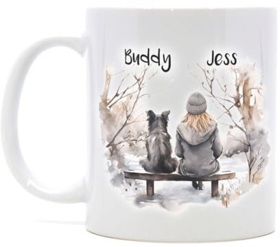 Engravables Cozy Custom Printed Mug – Personalised Gift for Dog Lovers – Cute, Funny & Heartfelt Designs – Multiple Sizes & Styles Available (11oz Ceramic Mug, Winter Woman & Dog 3)