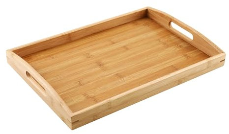 Tallgoo Bandeja de madera para servir, bandeja grande con asas, bandeja de madera, bandeja de madera, rectangular, para desayuno, té, mesa de café, cocina, cama, 40 x 28 x 4 cm