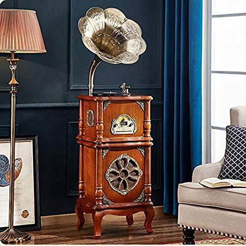 Generic Vintage Vinyl Record Player Retro Style Big Horn Antique Oak Wooden with Table Stand Vinyl Playback CD Playback Wireless Bluetooth Gramophone