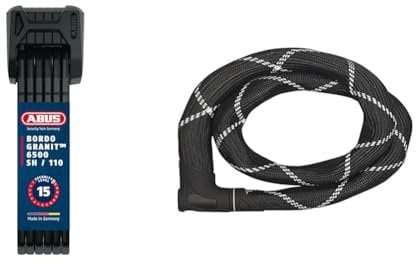 ABUS Faltschloss Bordo Granit XPlus 6500 SH mit Halterung & Kettenschloss Iven Chain 8210 – Fahrradschloss aus gehärtetem Stahl