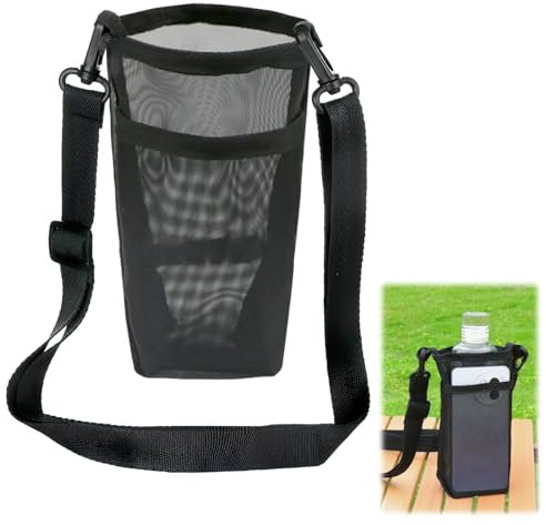 Gments Water Bottle Carrier Bag Portable Mesh Pouch for Water Bottle with Adjustable Strap Sling Sports Water Cup Holder for Skiing Cycling Walking Hiking Travelling Camping Travelling Black