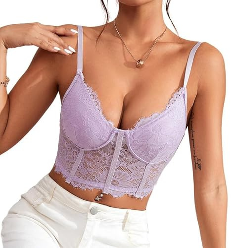 Haibang Vest Tops Women UK Sexy Lace Corset Tops V Neck Crop Tops Spaghetti Strappy Cami Tops Backless Slim Fit Camisole Bralettes Mesh Bustier Sleeveless Tank Tops Party Clubwear