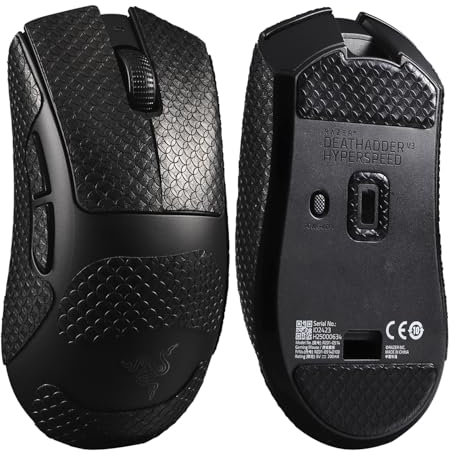 yiodelu Anti-Slip Mouse Grip Tape & Smooth Mouse Skates for Razer DeathAdder V3 HyperSpeed, Black, 1:1 Mold, Optical & Laser, Left Handed, No Batteries Required
