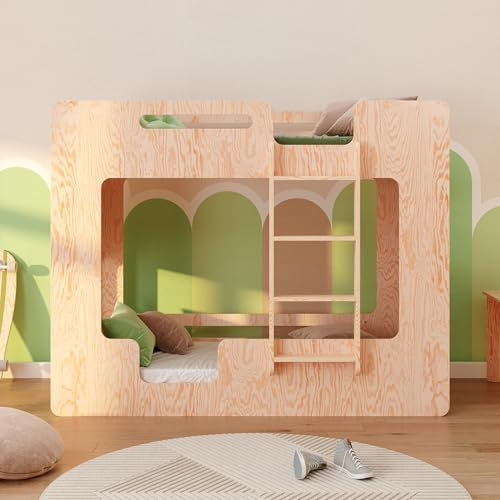smartwood Etagenbett 100x190 Mimi BP - Leiter Rechts - Kinderbett mit Lattenrost und Rausfallschutz - Hochbett für Jungen und Mädchen - Montessori Bett - Natural Holz 190x100 cm