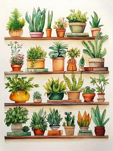 Brennora 5D Diamond Painting Kits Plant Pot Adults DIY Full Drill Painting Rhinestone Crystal Art Diamond Canvas Set Home Wall Decorations 40x50 cm