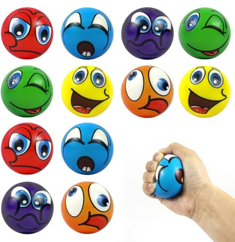 FORYNXHWIN 12 Stück Stressbälle, Squishy Anti Stress Bälle, Antistressball, Knautschball für Angst Abbauen und Beruhigung, lustige Gesichter Softball Sortiert, Spielzeug Ball für Kinder Erwachsene