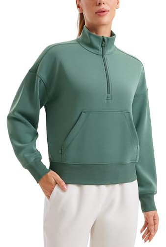CRZ YOGA SoftAura Half Zip Sweatshirt | Pfirsichweiche Textur, Casual, Relaxed Fit, Pullover, Kängurutaschen, Funnel Neck, Sweatshirt für Damen