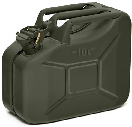 BW© Bidón de combustible de metal, 10 litros, color verde bronce, RAL 6031-F9, certificado TÜV y autorización UN, fabricado en Europa