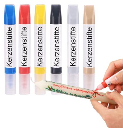 Ovaletta 6 Farben Kerzen Bemalen Set, Kerzenstifte, Wachsplatten für Kerzen, Candle Pen, Kerzenstifte zum Verzieren, Keramik Bemalen Set, je 10 ml