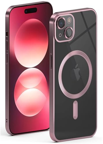 ONEFLOW Aura Case für iPhone 15 Hülle kompatibel mit MagSafe, Handyhülle mit Kameraschutz, Schutzhülle für induktives kabelloses Laden, Silikonhülle Durchsichtig, Rosa