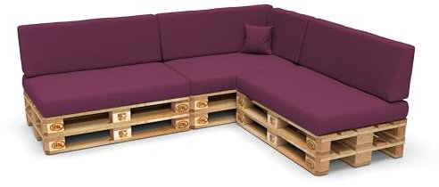 POKAR Palettenkissen Palettenauflagen mit abnehmbarem Bezug Palettenmöbel Palettensofa 8er Set: Sitzkissen 120x80 + Rückenlehne 120x40, Violett
