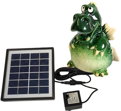 Storm's Gartenzaubereien Wasserspeier Drache mit Solarpumpe - Gartendeko für Miniteich -Teich - Wetterfest lasiert - Einfache Montage - Tierfigur Gartenteich - Teichskulptur