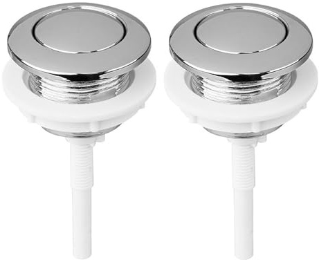 2Pcs Toilet Flush Buttons, 38mm Single Flush Toilet Push Buttons Replacement– Universal Single Flush Chrome ABS Push Button Kit, Fits Most Toilet Cisterns, Easy Install, Durable & Rust-Resistant