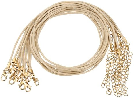 sourcing map 10pcs Waxed Necklace Cord Bulk, 18 Inches and 1.5mm Dia Necklace String Rope with Clasp for Pendants, Bracelets, Necklaces, Jewelry Making Beading Supplies,Dark Beige