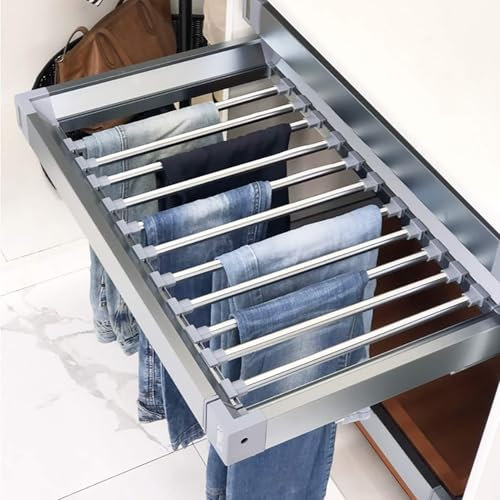 Tiroir extensible pour pantalons - Porte-pantalons coulissant pour armoire, étendoir à linge au-dessus de la machine à laver, étendoir à vêtements multifonctionnel caché, gain de place(Silver,45~60cm)