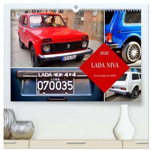 LADA NIVA - Exportschlager der UdSSR (hochwertiger Premium Wandkalender 2026 DIN A2 quer), Kunstdruck in Hochglanz: Der sowjetische Geländewagen LADA NIVA in Kuba (CALVENDO Mobilitaet)