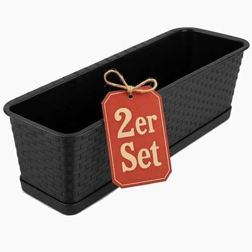 BigDean Lot de 2 jardinières avec soucoupe amovible - Anthracite - 80 cm de long - Jardinière de balcon pour l'intérieur et l'extérieur - Fabriqué en Europe