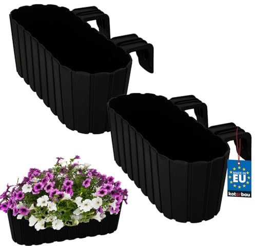 KOTARBAU® 2 uds Jardinera Balcón - Jardineras Exterior - PVC - 40 x 15 x 15 cm - Antracita - Maceta - Macetero Rectangular - Ligero - con Soporte para Barandilla - Decoración Exterior